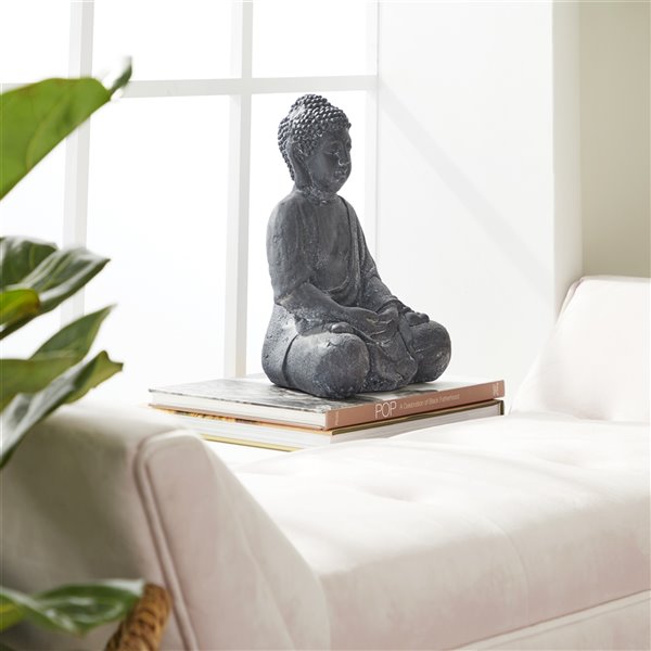 CosmoLiving by Cosmopolitan Bohemian Sculpture- Grey Ceramic Buddha  - 12-in X 8-in