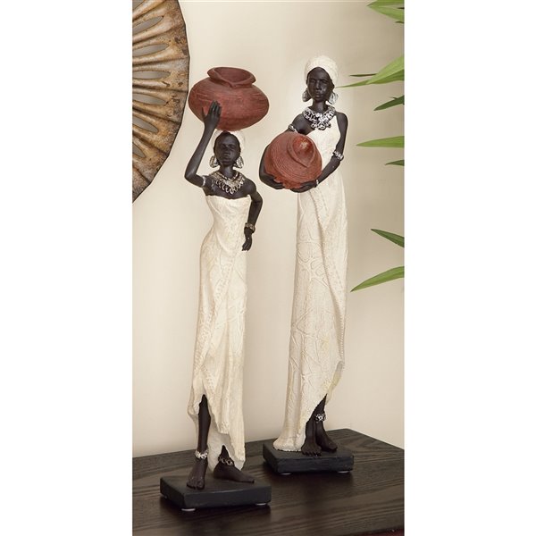 Grayson Lane Set of 2 16-in x 4-in - White People Eclectic Sculpture - Poly Stone