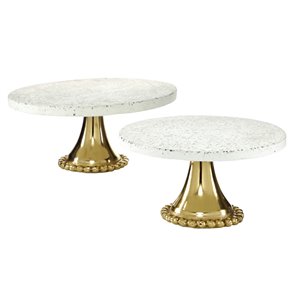 Grayson Lane Set of 2 12-in, 10-in Gold Natural Stoneware Cake Stand