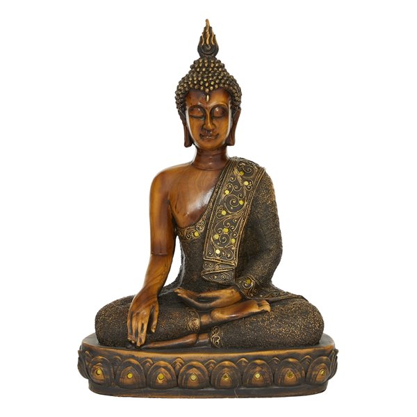 Grayson Lane Bohemian Buddha Sculpture - Brown Poly Stone - 15-in X 12 ...