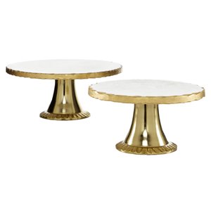 Grayson Lane Set of 2 12-in, 10-in Gold Natural Cake Stand - Stoneware