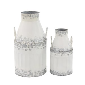 Grayson Lane 15-in x 20-in Farmhouse Decorative Jar White Metal - Set of 2