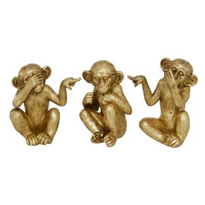 Grayson Lane Contemporary Monkey Sculpture in Gold Polystone - Set of 3