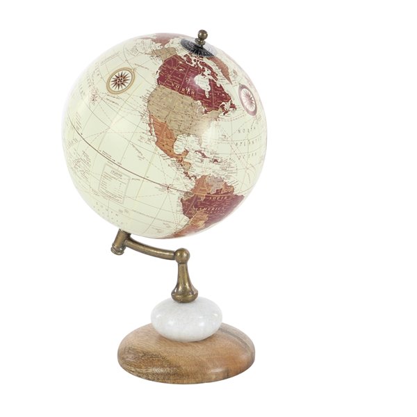 Grayson Lane 13-in x 8-in Contemporary Globe Cream Mango Wood and Marble
