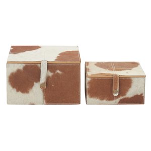 Grayson Lane Brown Leather Natural Box - Set of 2