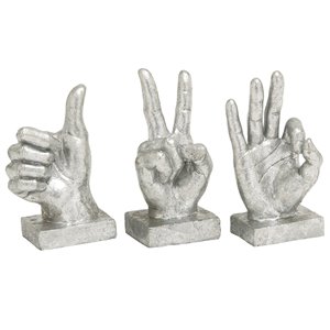 Grayson Lane Silver Traditional Hand Sculpture Polystone - Set of 3
