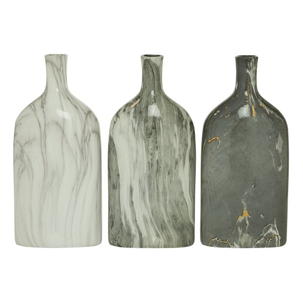 Grayson Lane 6-in x 13-in Contemporary Vase Grey Stoneware - Set of 3 ...