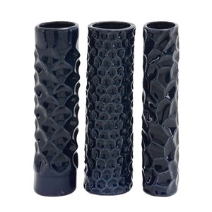 Grayson Lane 3-in x 12-in Contemporary Vase Dark Blue Stoneware - Set of 3