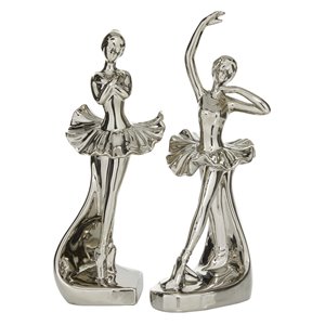 Grayson Lane 4-in x 11-in Silver Glam Dancer Sculpture Porcelain - Set of 2