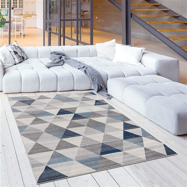 Rug Branch Contemporary Geometric Coastal Blue Beige Indoor Runner Rug - 2x13