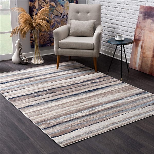 Rug Branch Contemporary Scandinavian  Blue Brown Indoor Runner Rug - 2x10