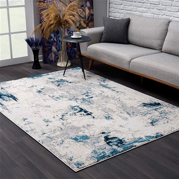 Rug Branch Contemporary Abstract  Blue Cream Indoor Runner Rug - 2x20