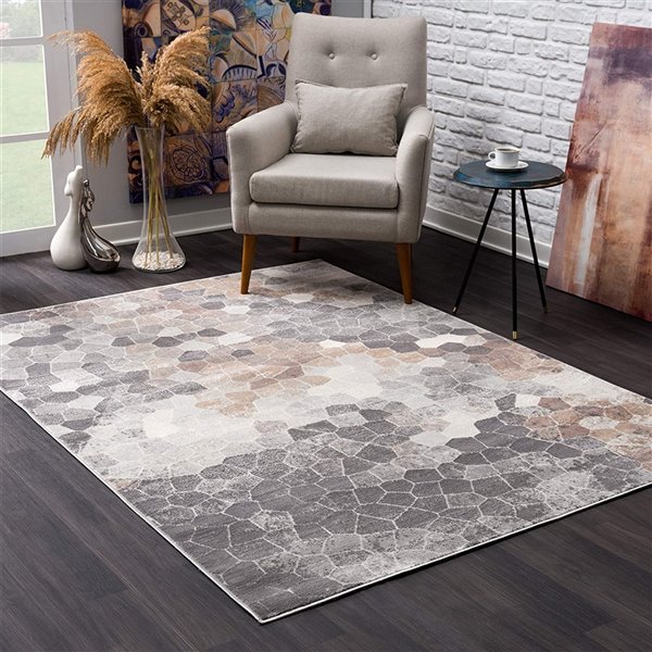 Rug Branch Contemporary Geometric  Grey Beige Indoor Doormat Rug - 2x4