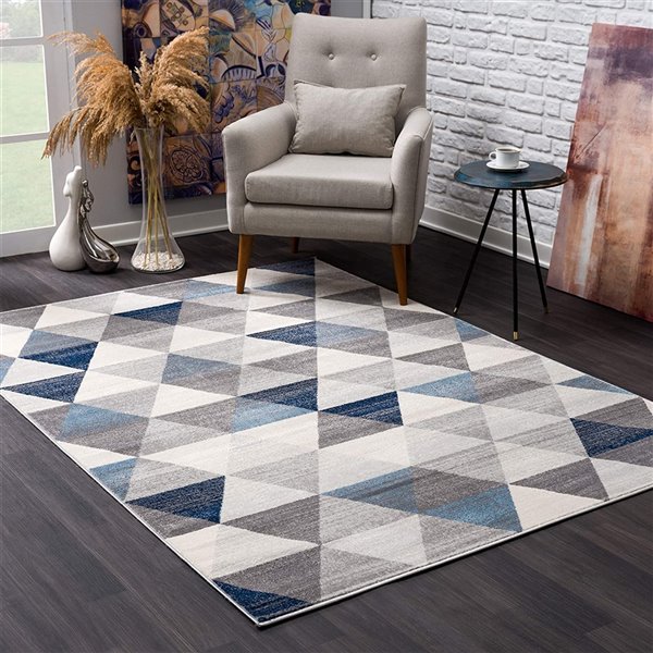 Rug Branch Contemporary Geometric Coastal Blue Beige Indoor Runner Rug - 2x20