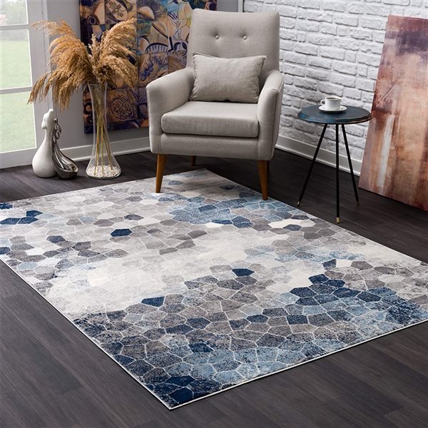 Rug Branch Contemporary Geometric  Blue Beige Indoor Doormat Rug - 2x5