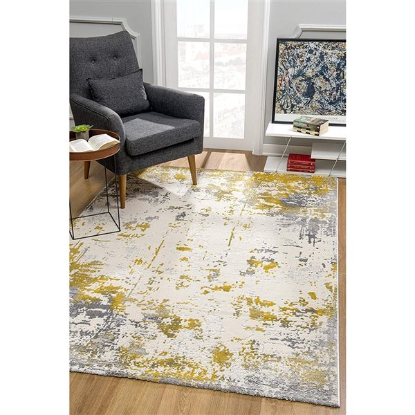Rug Branch Contemporary Abstract  Gold Grey Indoor Runner Rug - 2x10