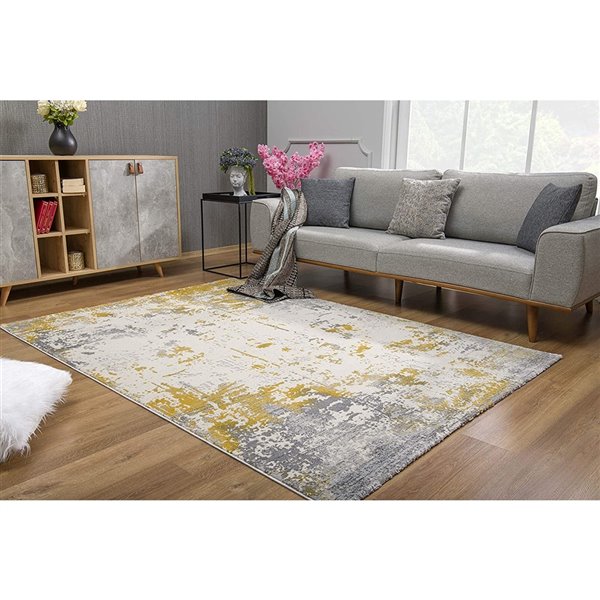 Rug Branch Contemporary Abstract  Gold Grey Indoor Runner Rug - 2x10