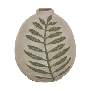 Grayson Lane Tan Ceramic Vase with Leaf