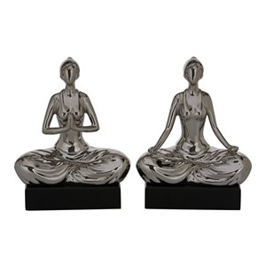 Grayson Lane Silver Porcelain Yoga Sculptures - Set of 2