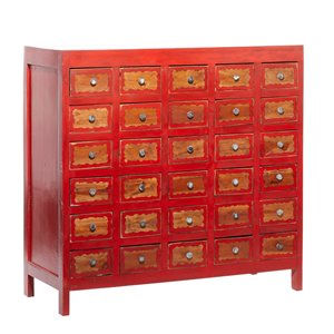 Uma Enterprises Red Asian Hardwood 30-Drawer Accent Chest