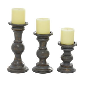 Grayson Lane Country Cottage Wooden Pillar Candle Holder - Set of 3