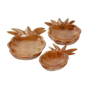 Grayson Lane Brown Teak Wood Decorative Bowls - Set of 3