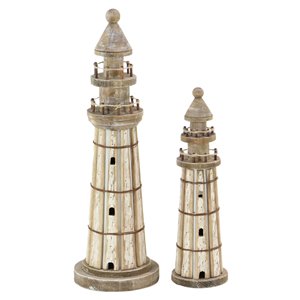 Grayson Lane White Wood Lighthouse Sculptures - Set of 2