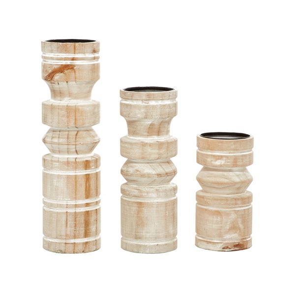 Grayson Lane Wooden Pillar Candle Holder - Set of 3