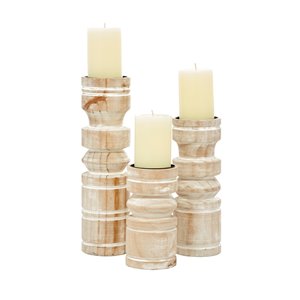 Grayson Lane Wooden Pillar Candle Holder - Set of 3