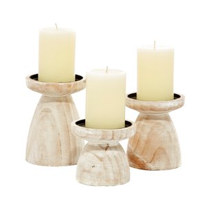 Grayson Lane Set of 3 Wooden Pillar Candle Holder