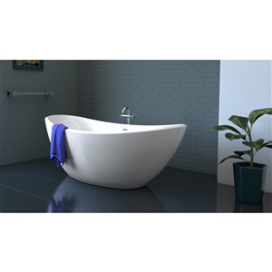 Streamline 35W x 75L Glossy White Acrylic Bathtub and a Polished Chrome Center Drain with Tray