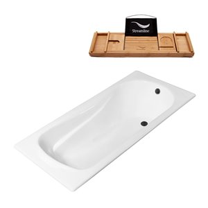 Baignoire encastrable rectangulaire blanc lustré 70,9 po L. x 31,5 po l. avec drain noir mat réversible de Streamline