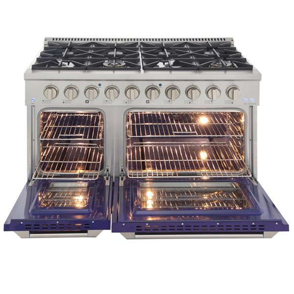 Cuisinière autoportante au gaz avec 8 brûleurs de KUCHT et four à convection double, 48 po, bleu