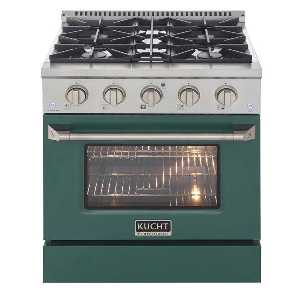 KUCHT 30-in 4 Burners 4.2-cu ft Convection Oven with Freestanding Gas Range and Green Door