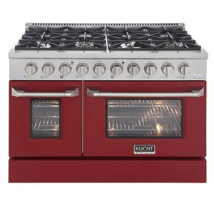 Cuisinière autoportante au gaz avec 8 brûleurs de KUCHT et four à convection double, 48 po, rouge