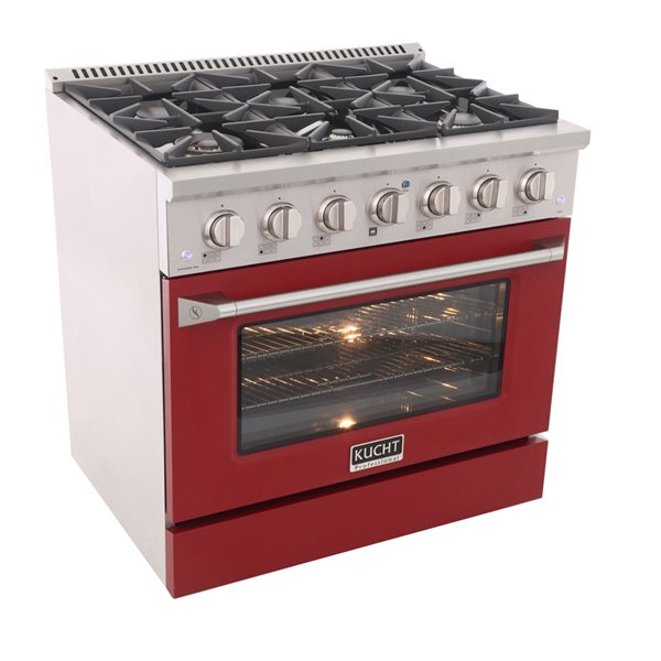 KUCHT 36-in 6 Burners 5.2-cu ft Convection Oven with Freestanding Gas Range and Red Door