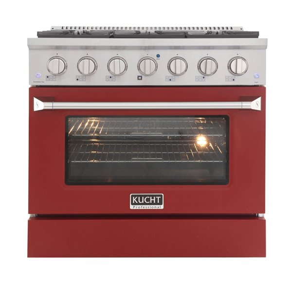 KUCHT 36-in 6 Burners 5.2-cu ft Convection Oven with Freestanding Gas Range and Red Door