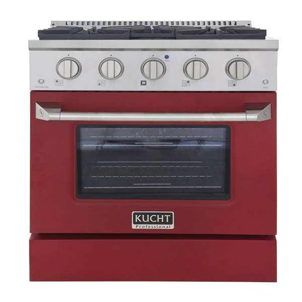 Cuisinière au gaz autoportante de 30 po par KUCHT avec 4 brûleurs, four à convection de 4,2 pi³ et porte rouge