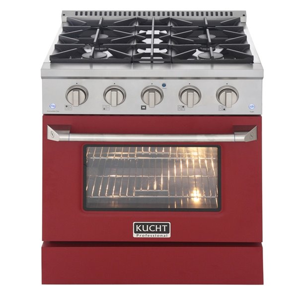 KUCHT 30-in 4 Burners 4.2-cu ft Convection Oven with Freestanding Gas Range and Red Door