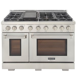 Cuisinière autoportante au gaz avec 7 brûleurs de KUCHT et four à convection double, 48 po, argent