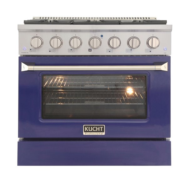 KUCHT 36-in 6 Burners 5.2-cu ft Convection Oven with Freestanding Gas Range and Blue Door