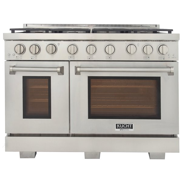 Cuisinière autoportante et four à convection double de KUCHT gaz 7 brûleurs 48 po argent