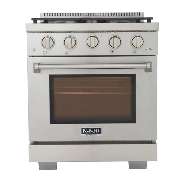 Cuisinière au gaz autoportante de 30 po par KUCHT avec 4 brûleurs, four à convection de 4,2 pi³, argent