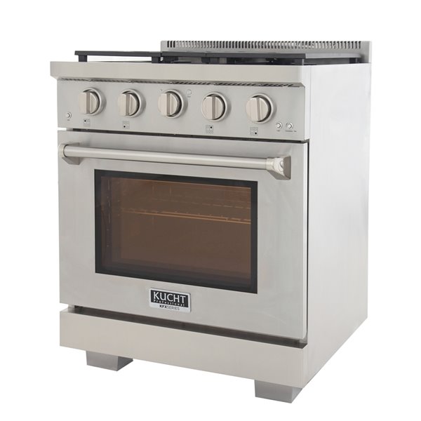 Cuisinière au gaz autoportante de 30 po par KUCHT avec 4 brûleurs, four à convection de 4,2 pi³, argent