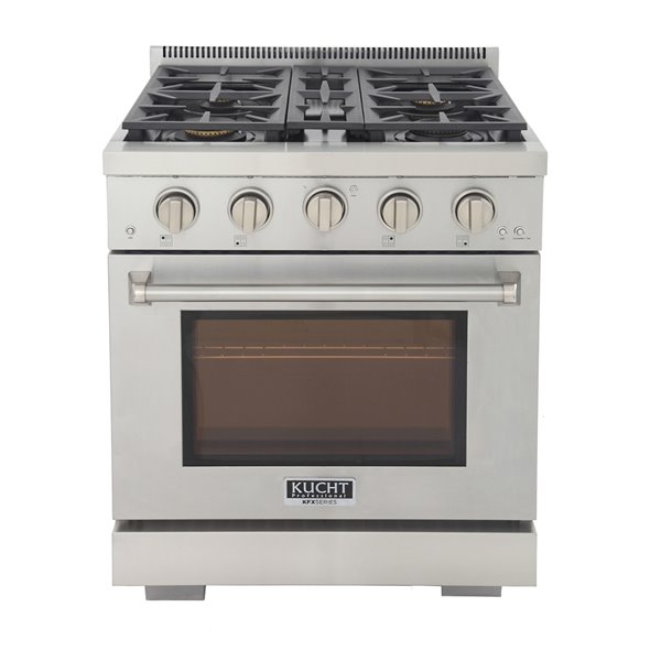 Cuisinière au gaz autoportante de 30 po par KUCHT avec 4 brûleurs, four à convection de 4,2 pi³, argent