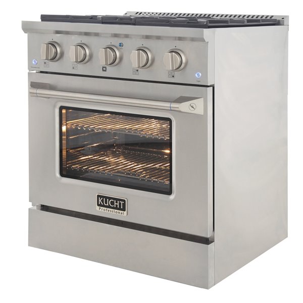 KUCHT 30-in 4 Burners 4.2-cu ft Silver Convection Oven with Freestanding Gas Range