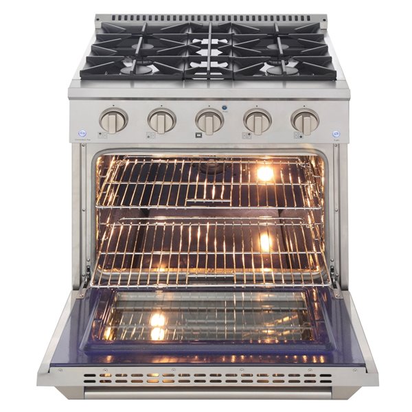 KUCHT 30-in 4 Burners 4.2-cu ft Silver Convection Oven with Freestanding Gas Range