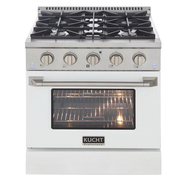 KUCHT 30-in 4 Burners 4.2-cu ft Convection Oven with Freestanding Gas Range and White Door