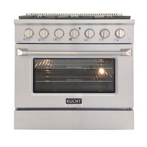 Cuisinière au gaz autoportante de 36 po par KUCHT avec 6 brûleurs, four à convection de 5,2 pi³, argenté