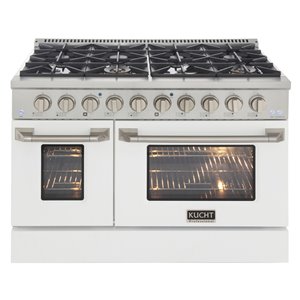 KUCHT 48-in White Convection Oven/Freestanding Double Oven Gas Range with 8 Burners